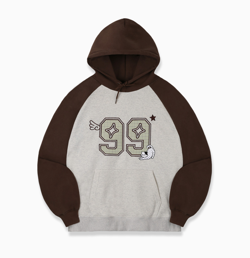 韓國 Ambler Dot Cat Applique Embroidery Raglan Hooded Sweatshirt【AR163】