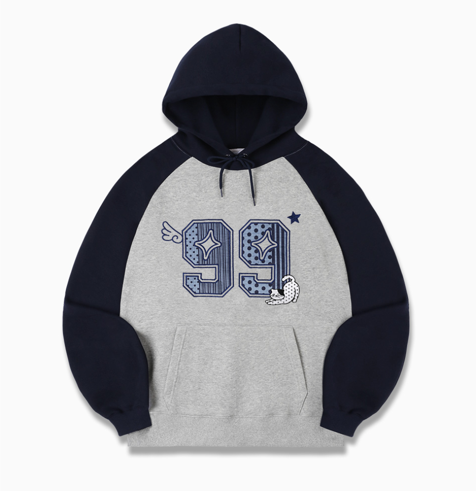 韓國 Ambler Dot Cat Applique Embroidery Raglan Hooded Sweatshirt【AR163】
