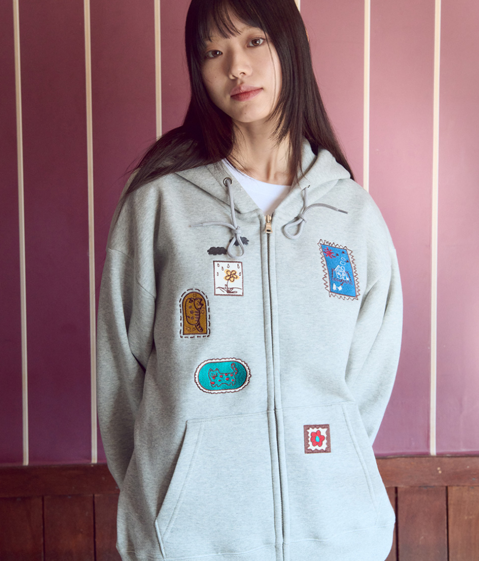 韓國 Ambler Frame Story Embroidered Zip-Up Hooded Jacket【AR165】