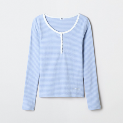 韓國 SPAO Henley Neck Long Sleeve T-Shirt【SP352】