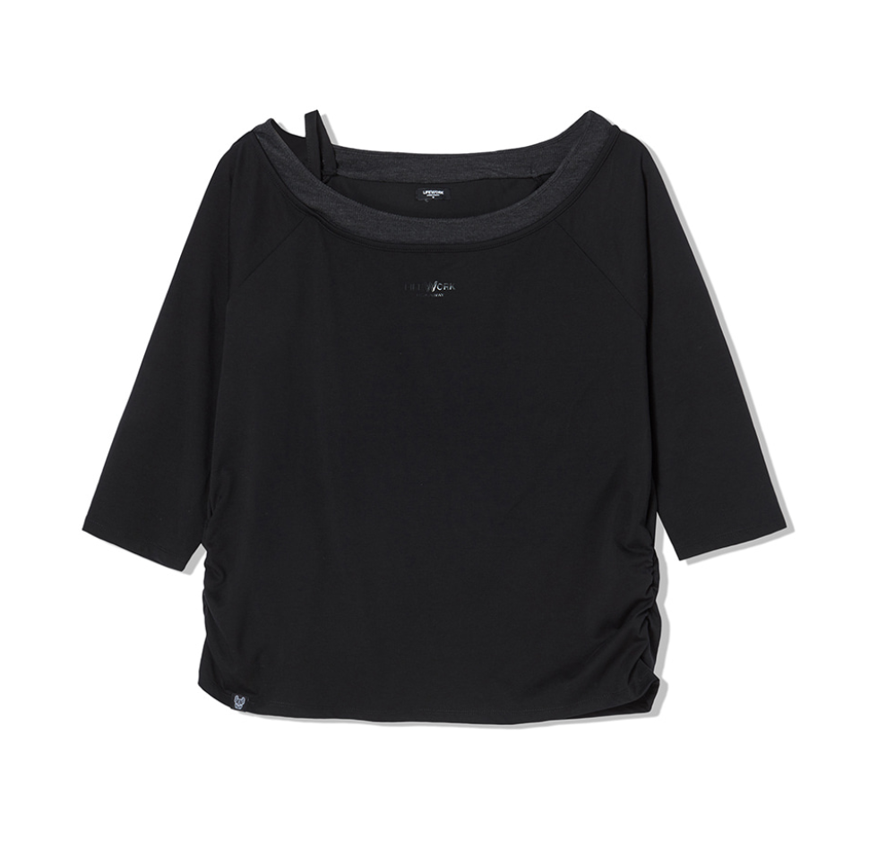 韓國 Lifework Women's Boat Neck Layered 3/4 Sleeve T-Shirt【SC149】