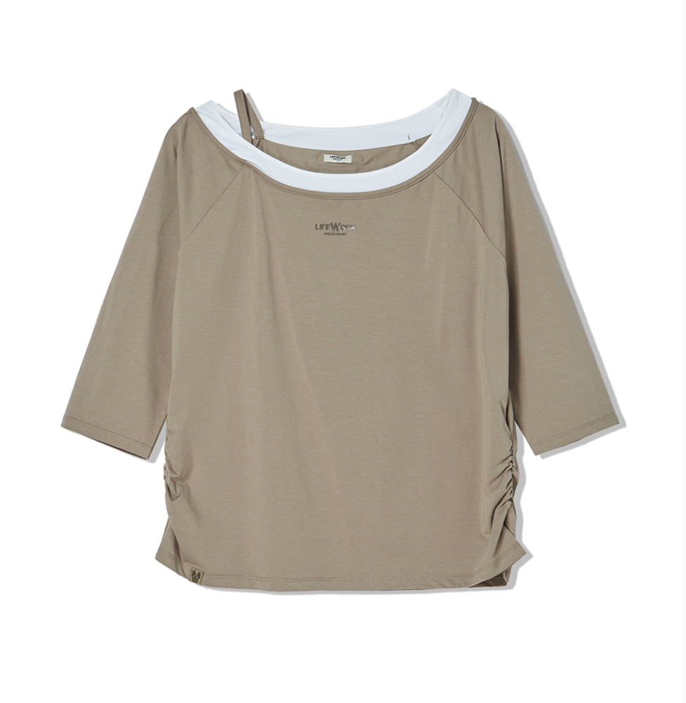韓國 Lifework Women's Boat Neck Layered 3/4 Sleeve T-Shirt【SC149】