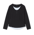 韓國 Lifework Women's Layered Henley Neck Long Sleeve T-Shirt【SC150】
