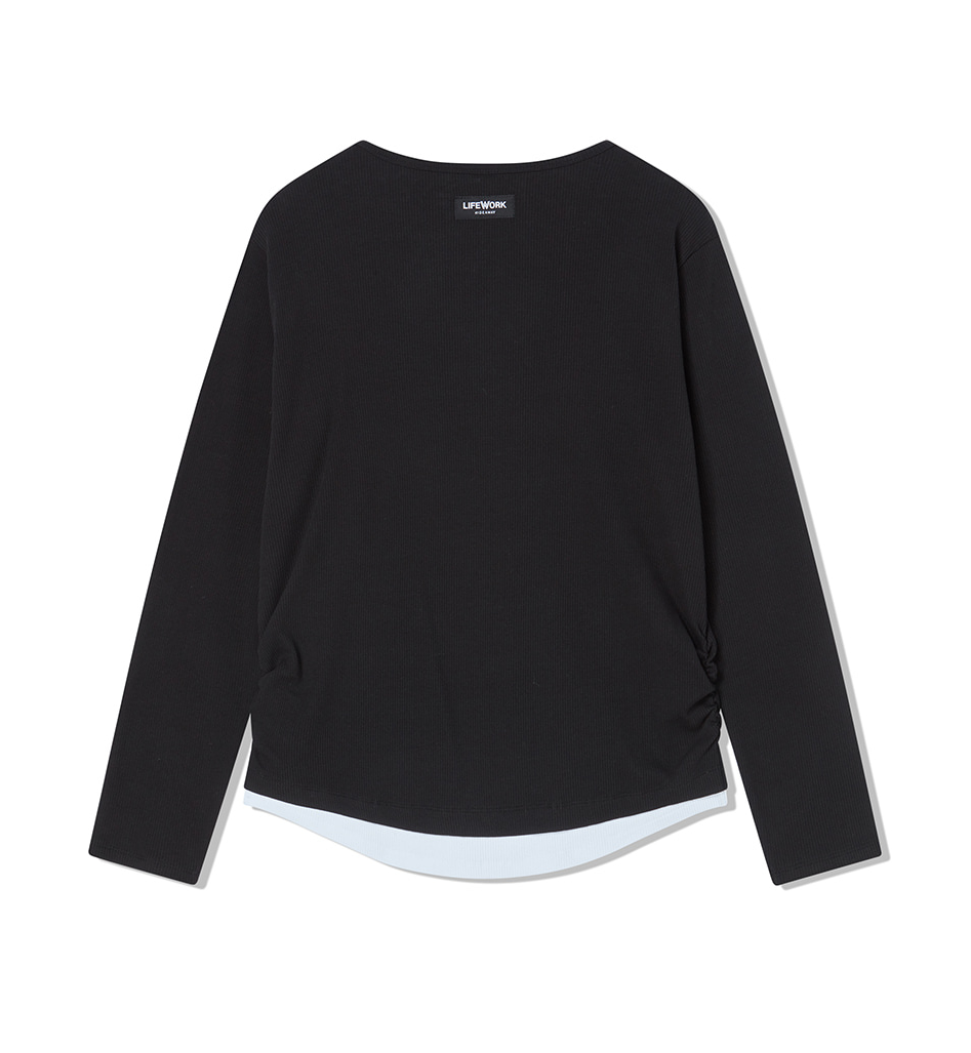 韓國 Lifework Women's Layered Henley Neck Long Sleeve T-Shirt【SC150】