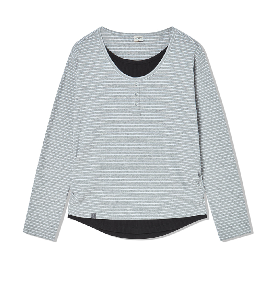 韓國 Lifework Women's Layered Henley Neck Long Sleeve T-Shirt【SC150】