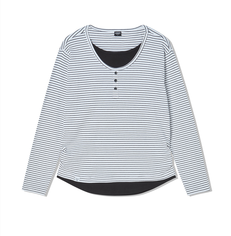 韓國 Lifework Women's Layered Henley Neck Long Sleeve T-Shirt【SC150】