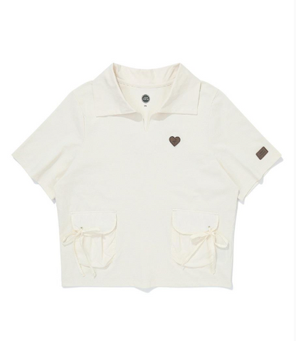 韓國 BBC String Woven Pocket Collar T-Shirt【BC079】