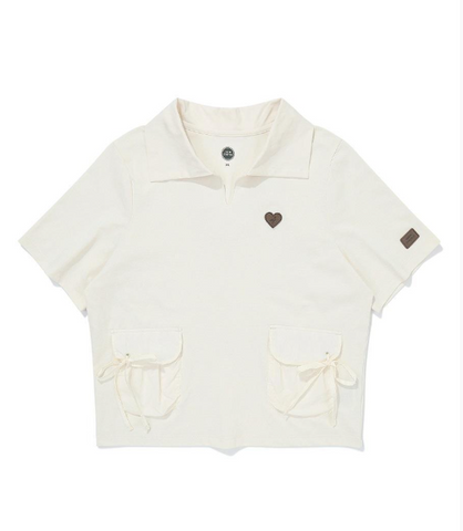 韓國 BBC String Woven Pocket Collar T-Shirt【BC079】