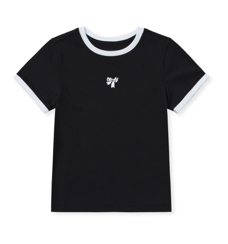 韓國 Nerdy Women's Ribbon Logo Ringer S/S T-Shirt【NY034】