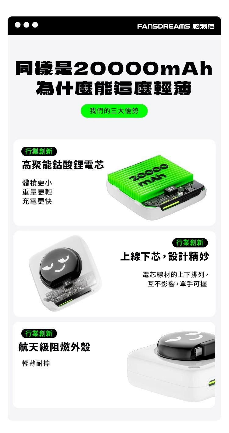 Fansdreams 史上最細最輕 20000mAh 充電寶【SE322】