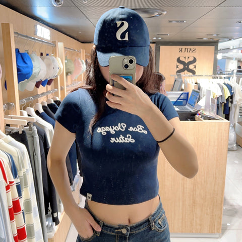 韓國 Satur Bon Voyage Slim Fit Crop T-Shirt【SR091】