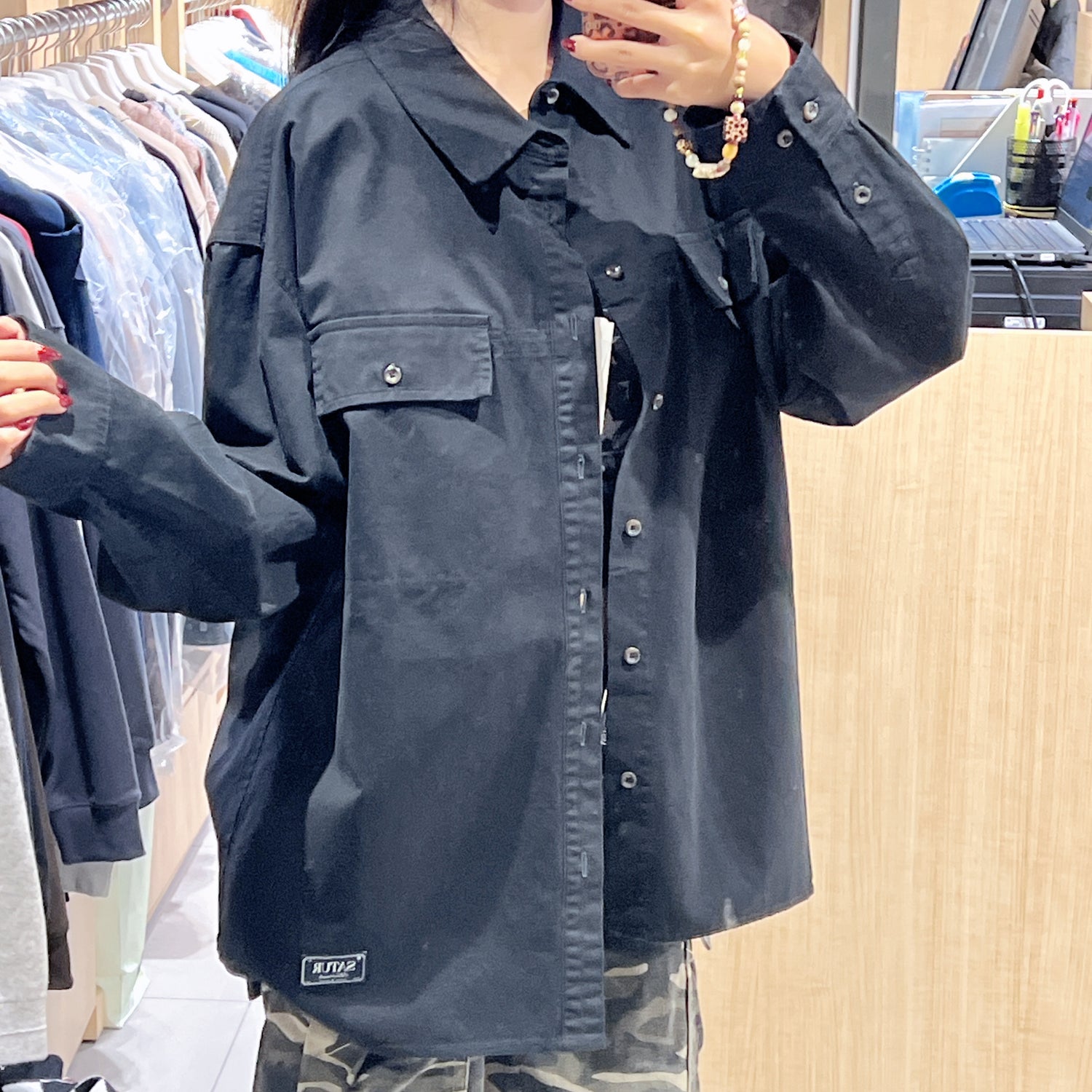 韓國 Satur Contrast Stitch Dyed Cotton Shirt【SR201】