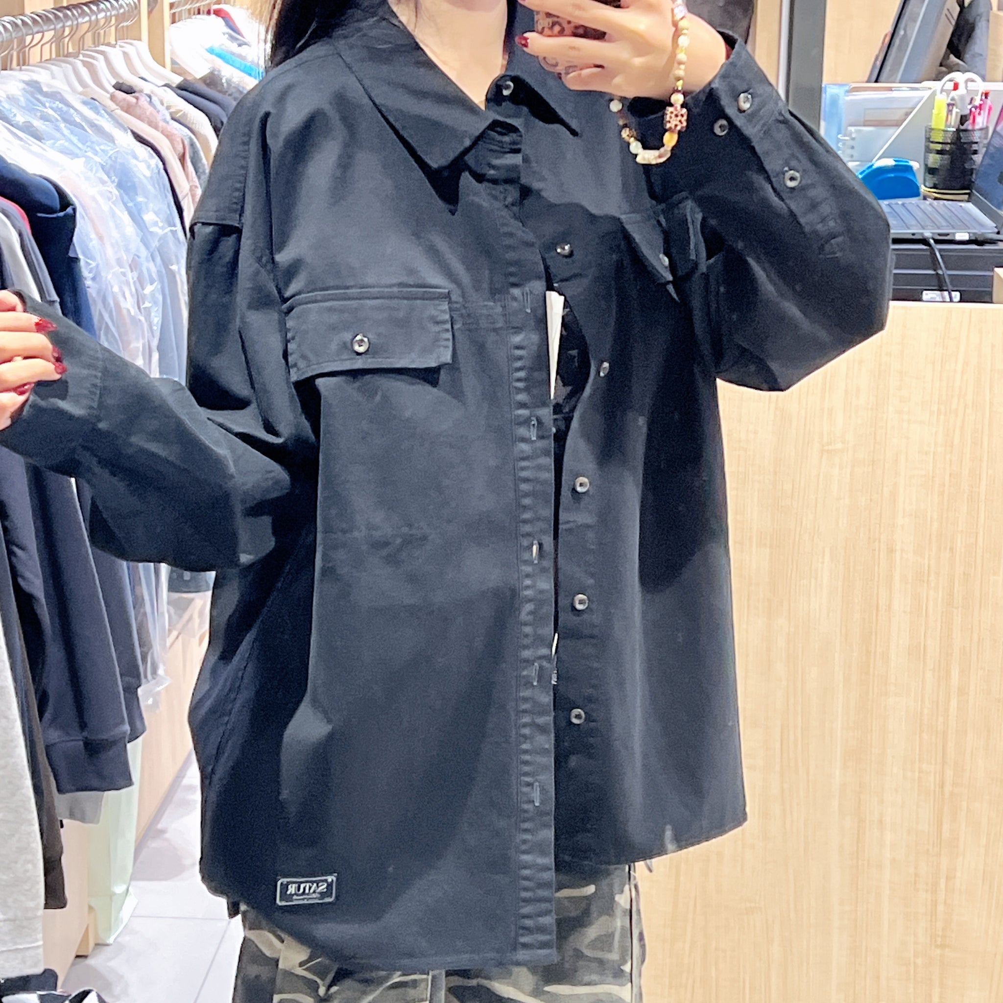 韓國 Satur Contrast Stitch Dyed Cotton Shirt【SR201】