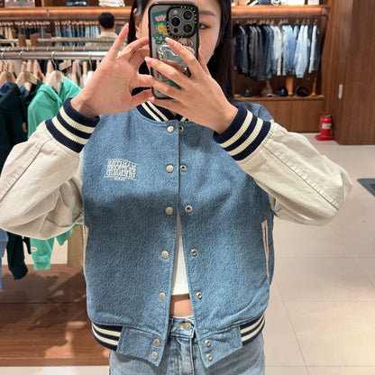 韓國 Marithe Francois Girbaud CLASSIC LOGO DENIM VARSITY JACKET【MF381】