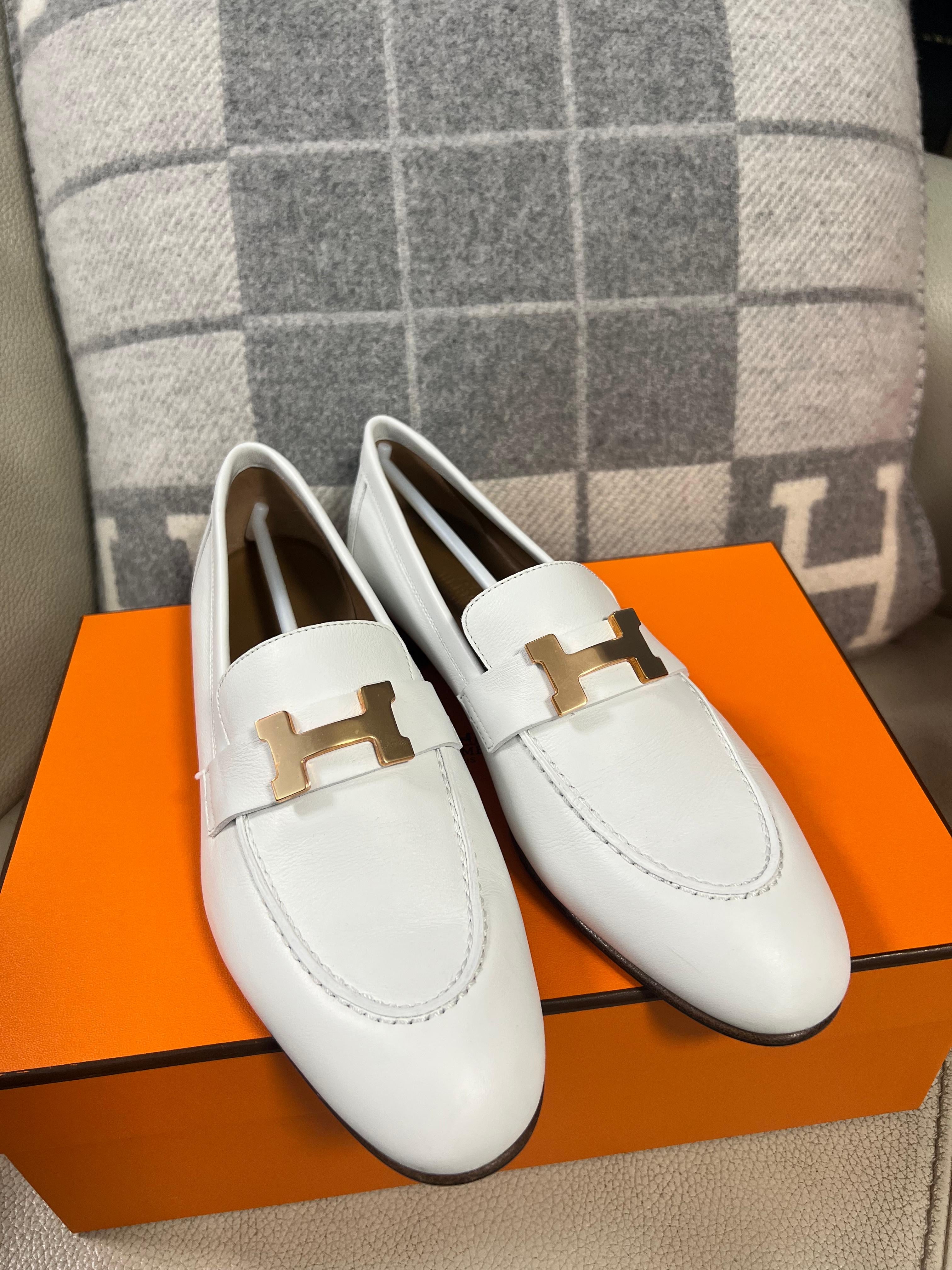 【Preloved】Hermes 白色真皮鞋 (尺碼37.5 正碼)  【ST017】