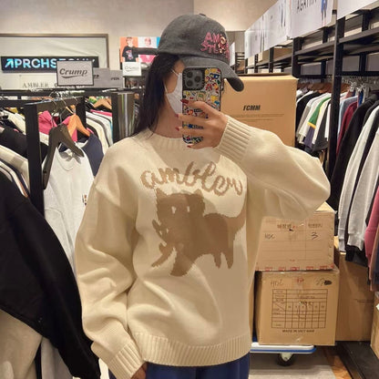 韓國 Ambler Cat biting Cat Unisex Pullover Crew Neck Sweater【AR053】 - STT Mall HK 靚太網購