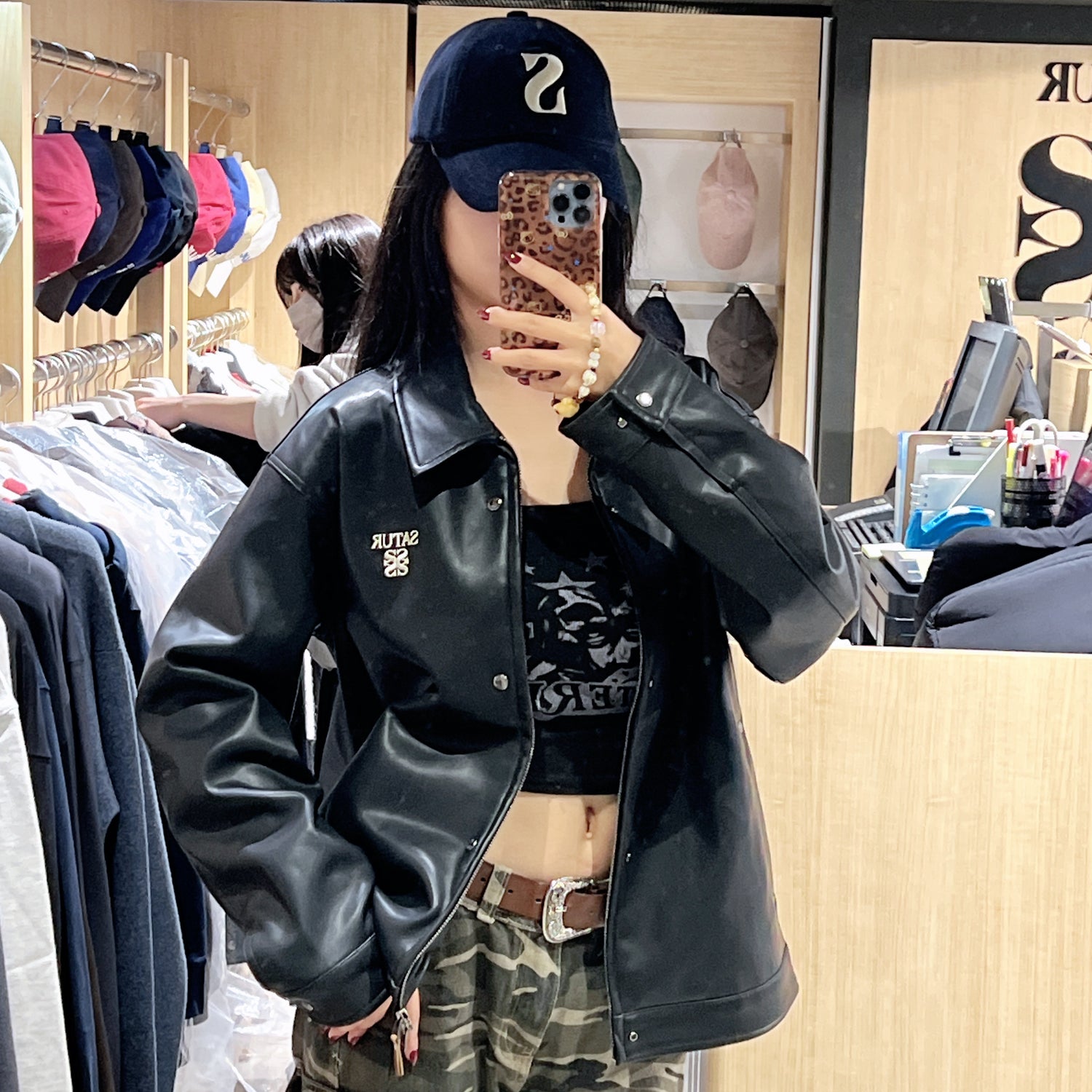 韓國 Satur Theo Synthetic Leather Collar Jacket【SR224】