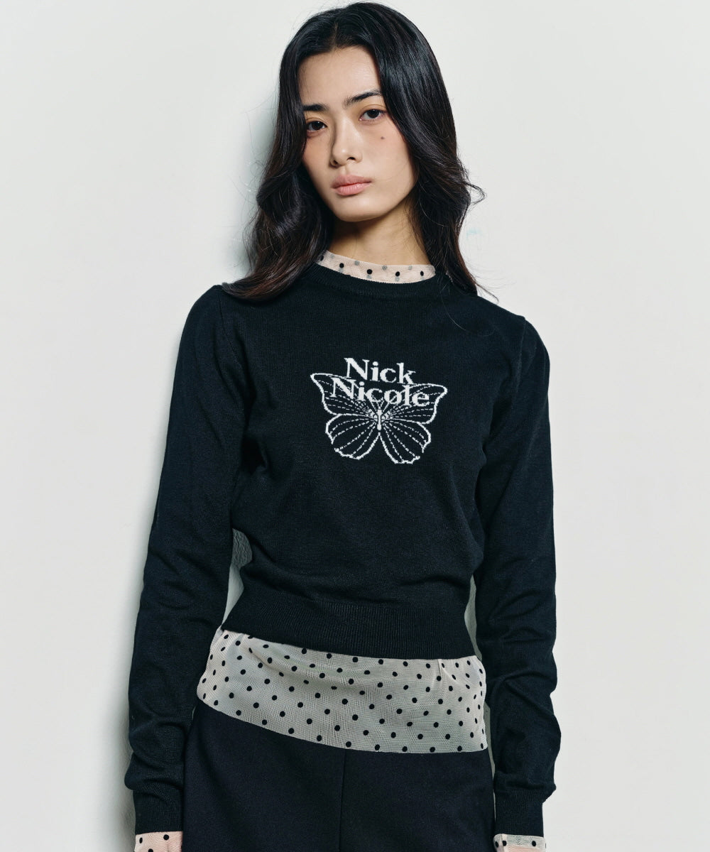 【現貨】韓國 Nick Nicole Mini Butterfly Signature Sleeve Knit【NK019】