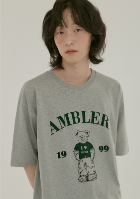 韓國 Ambler Just Chilling Bear Flocking Short Sleeve T-shirt【AR108】