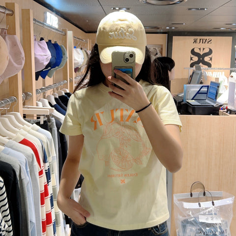 韓國 Satur Capri Citron Drawing Summer Graphic T-Shirt【SR098】