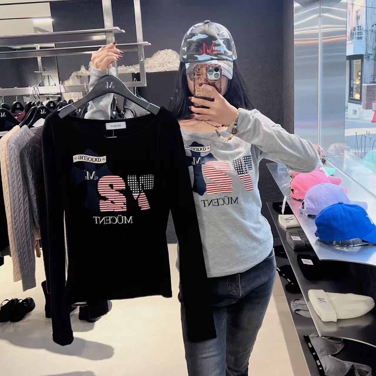 韓國 Mucent Rodez 72 American Flag One Shoulder Long Sleeve Tee【MU131】