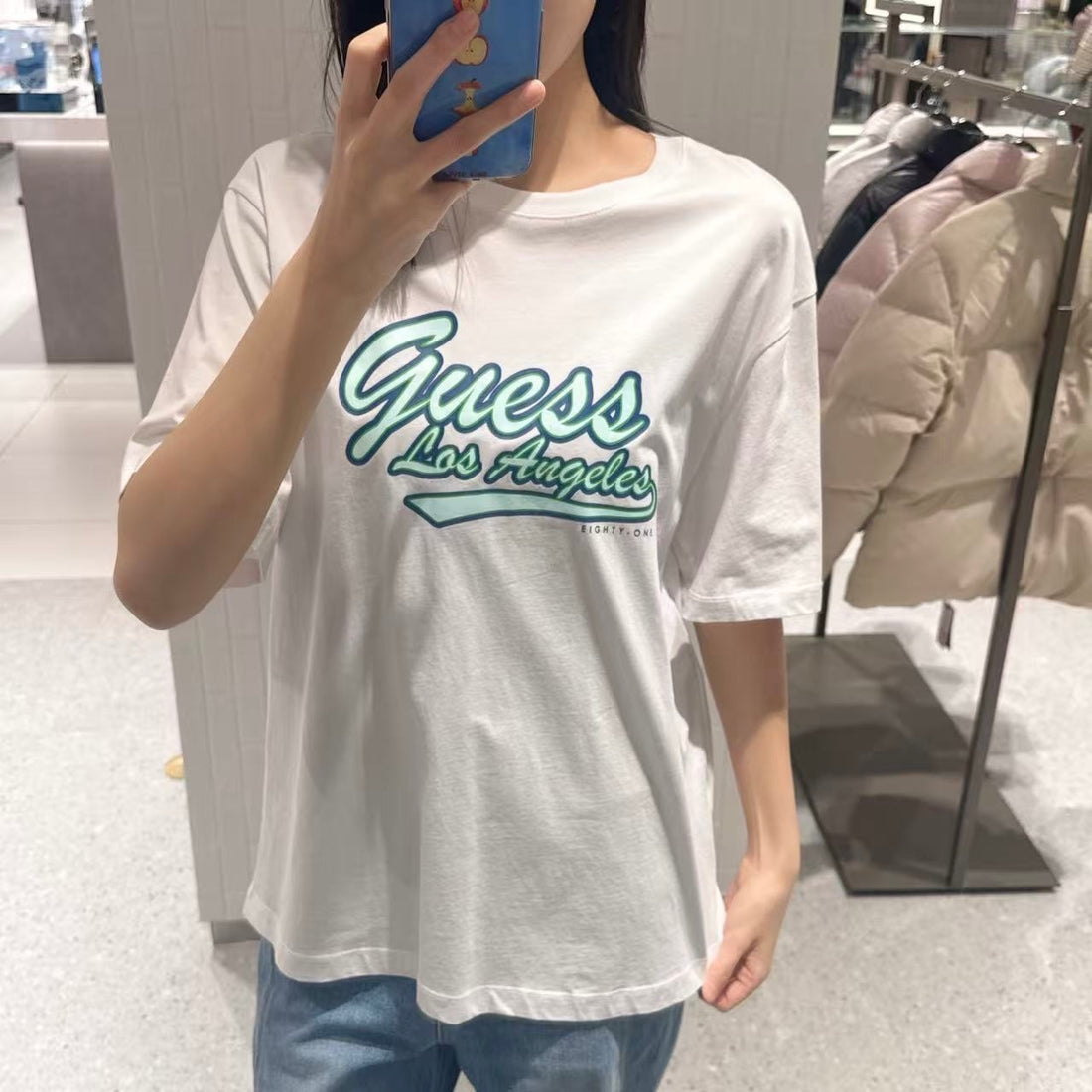 韓國 Guess Uni semi-overfit center Guess logo short-sleeved T-shirt【GU005】