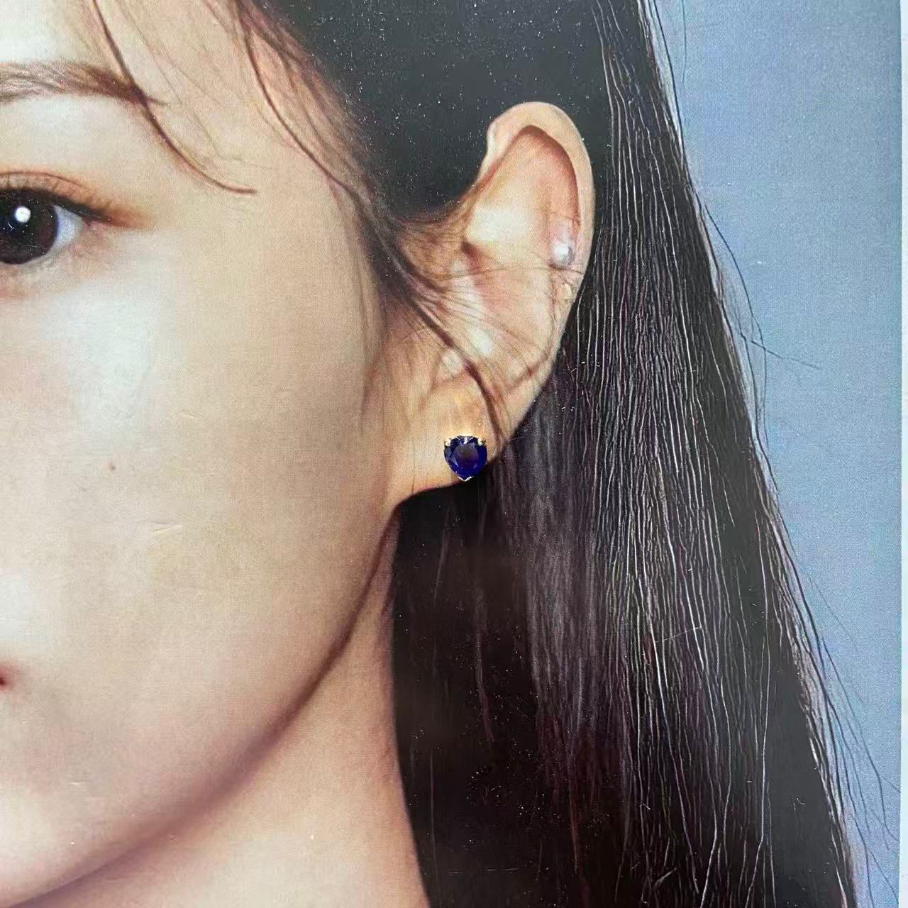 日本直送 愛心藍寶石金耳釘【JS376】