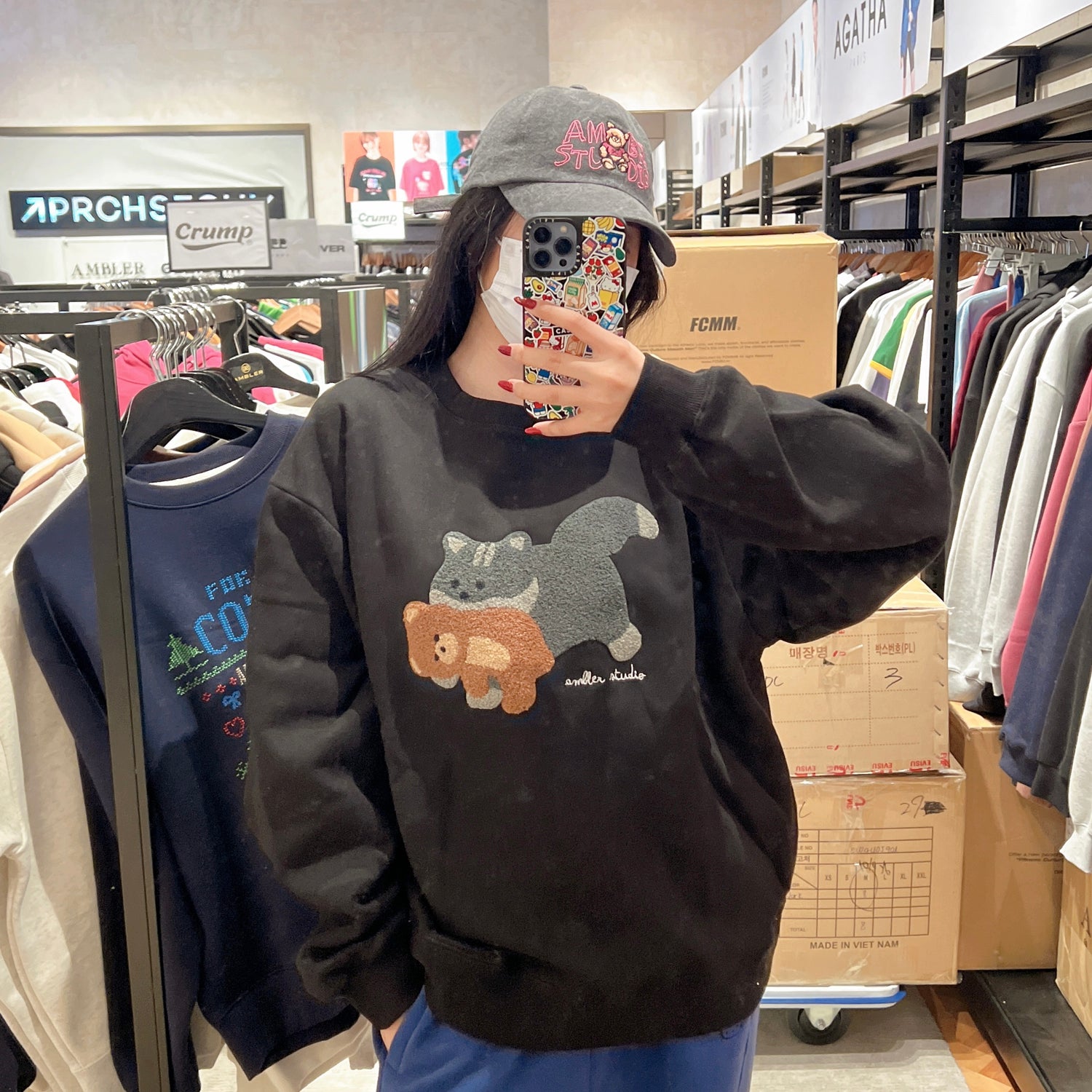 韓國 Ambler Cat biting Litter Bear Sweatshirt【AR036】 - STT Mall HK 靚太網購