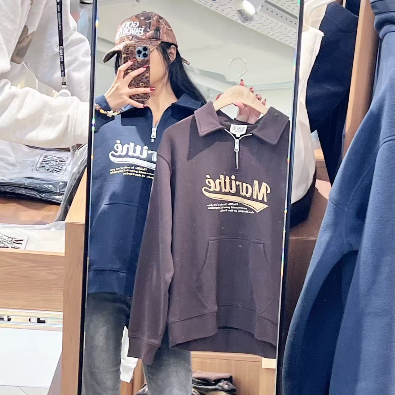 韓國 Marithe Francois Girbaud Baseball Logo Collar Half Zipup Sweatshirt【MF678】