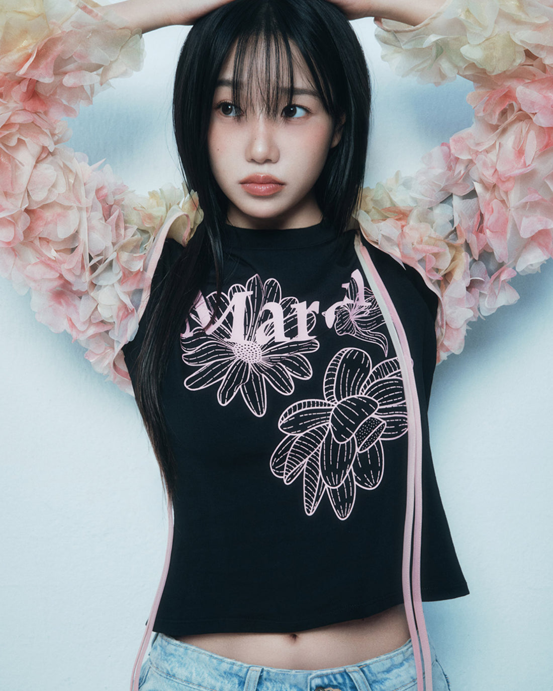 韓國 Mardi Mercredi SLIM TSHIRT TRIPLE FLOWER【MM140】