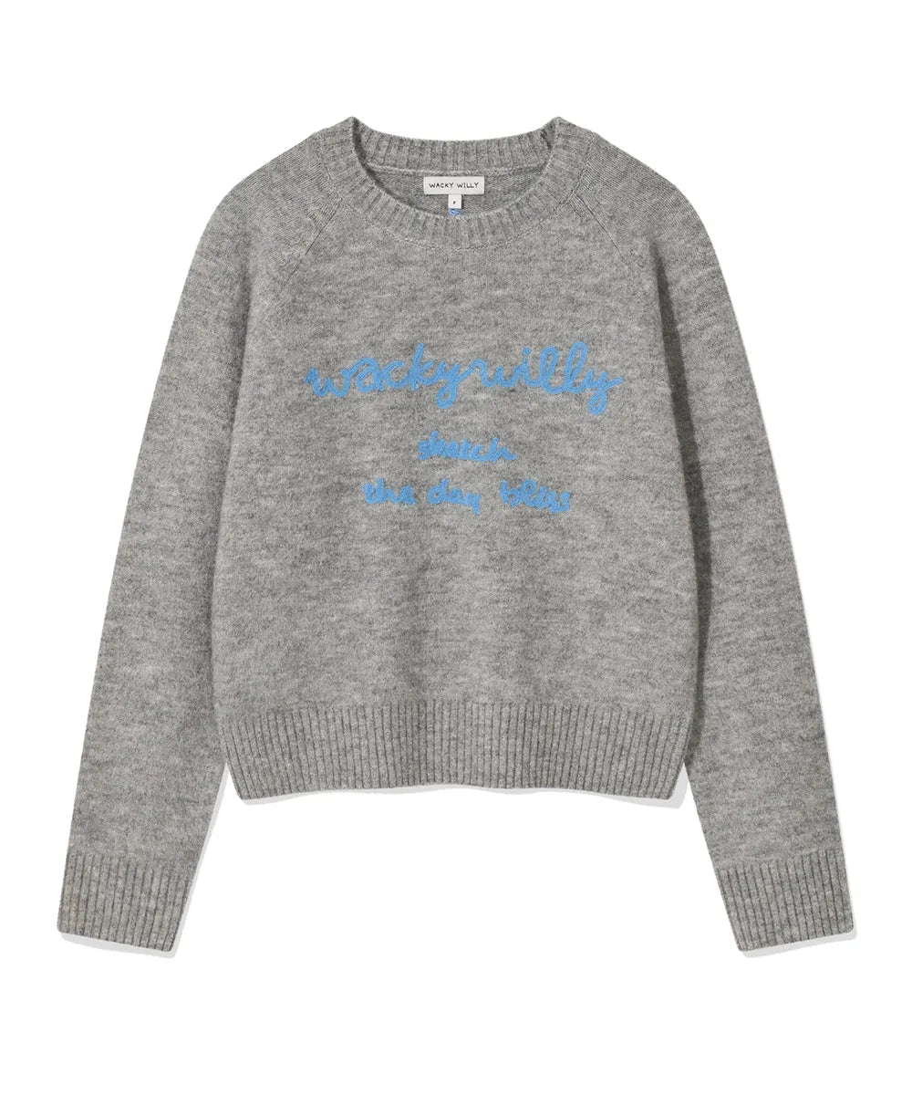 韓國 Wacky Willy Women's Hairy Lettering Embroidery Pullover【WW078】
