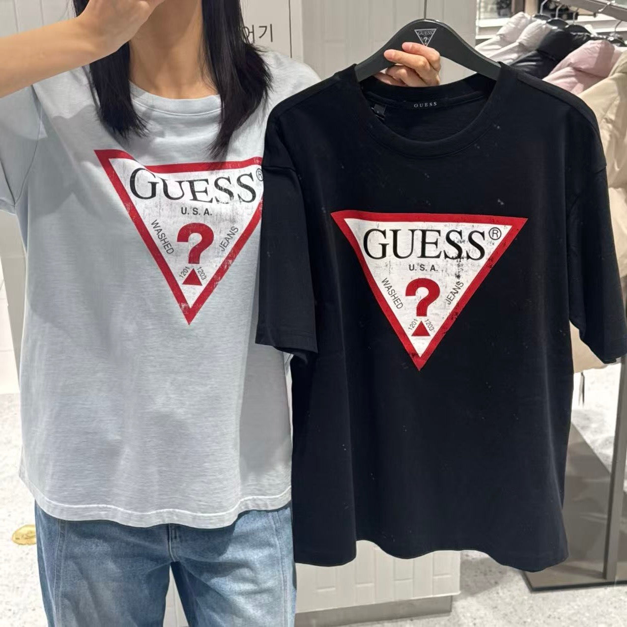 韓國 Guess Uni Semi Over Crack Triangle Short Sleeve T-Shirt【GU003】