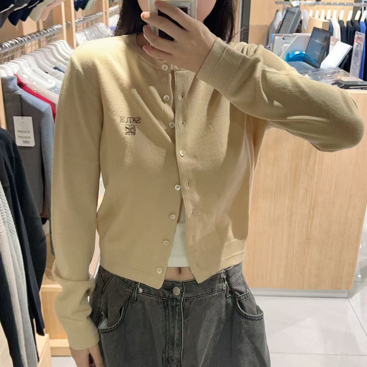 韓國 Satur Lauren Basic Crew Neck Fine Cardigan【SR139】