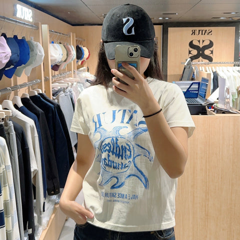 韓國 Satur Sun Retro Graphic T-Shirt【SR103】