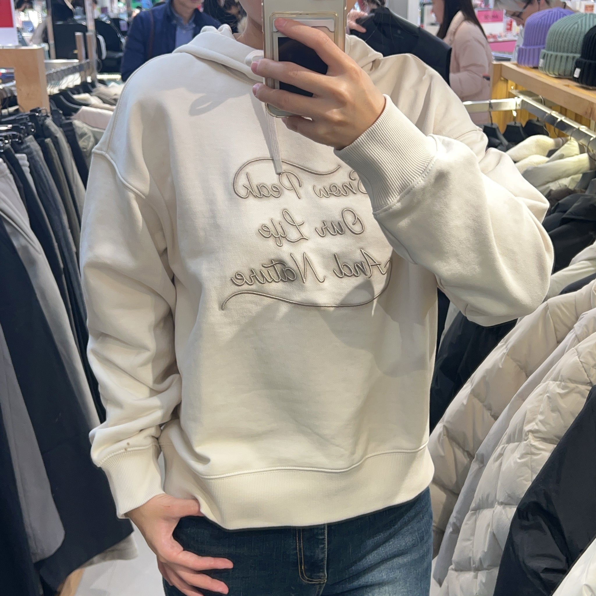 韓國 Snowpeak Women's Lettering Semi-Crop Hooded T-Shirt【SN075】