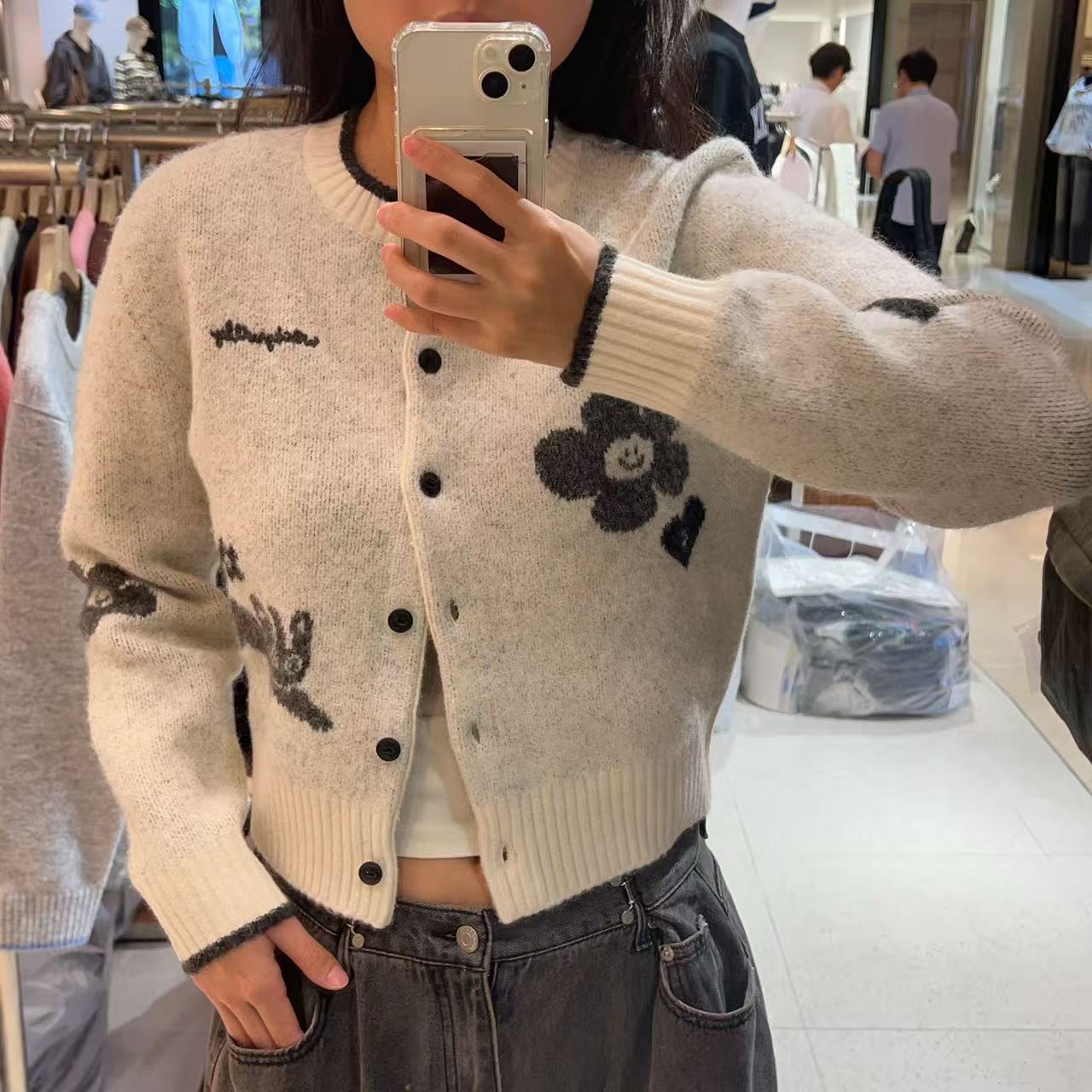 韓國 Wacky Willy Women's Patterned Round Neck Cardigan【WW035】