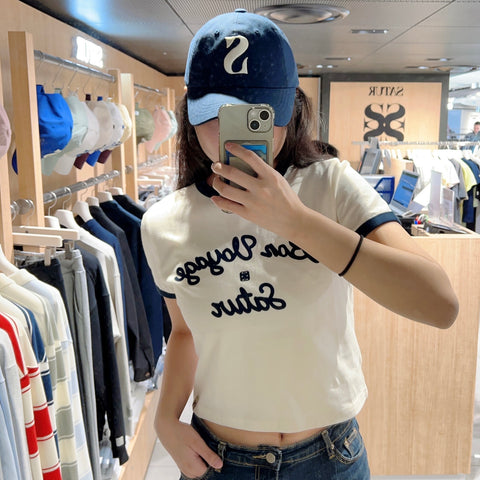 韓國 Satur Bon Voyage Ringer T-Shirt【SR092】