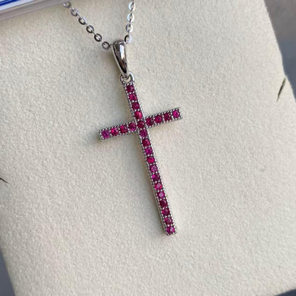 日本直送 精緻紅寶石十字架項鍊【JS401】