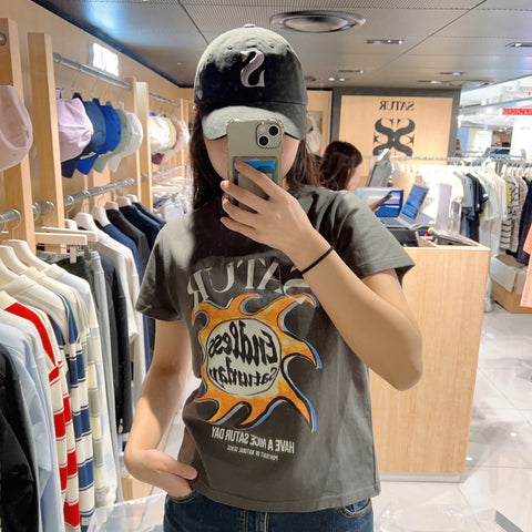 韓國 Satur Sun Retro Graphic T-Shirt【SR103】