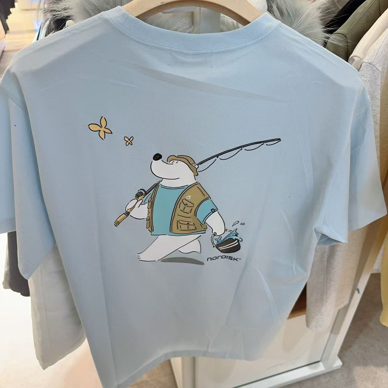 韓國 Nordisk Uni Fishing Cartoon Polar Bear Back Short Sleeve T-Shirt 【NK033】