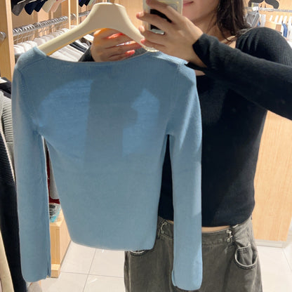 韓國 Satur (W) Square Neck Knit Long Sleeve【SR152】