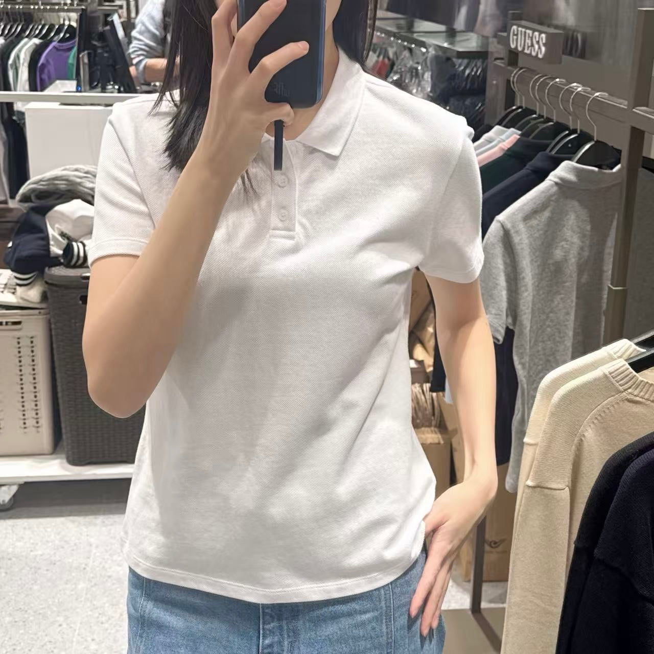 韓國 Guess Women's Cotton Pique Collar Short Sleeve T-Shirt【GU027】