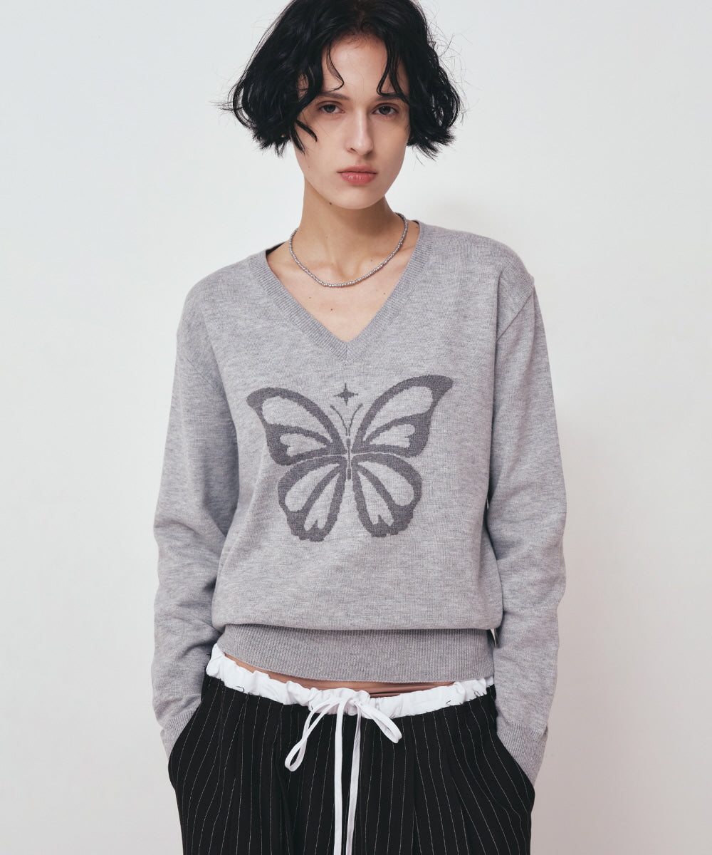 韓國 Nick Nicole Butterfly V Neck Jacquard【NK020】