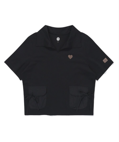 韓國 BBC String Woven Pocket Collar T-Shirt【BC079】