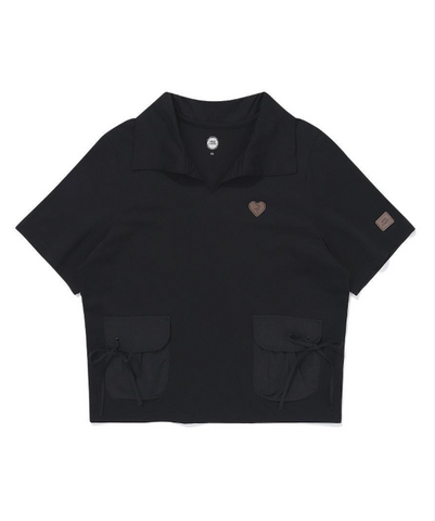 韓國 BBC String Woven Pocket Collar T-Shirt【BC079】