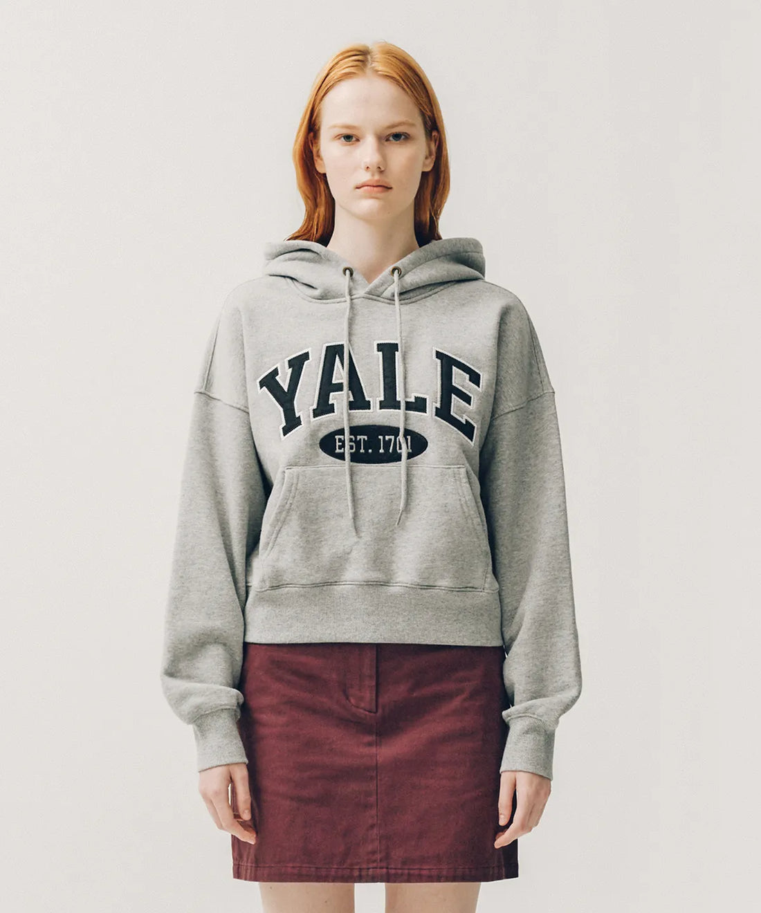 韓國 Yale Two-tone arch crop hoodie【YA037】