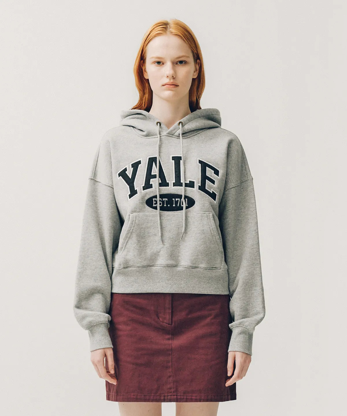 韓國 Yale Two-tone arch crop hoodie【YA037】