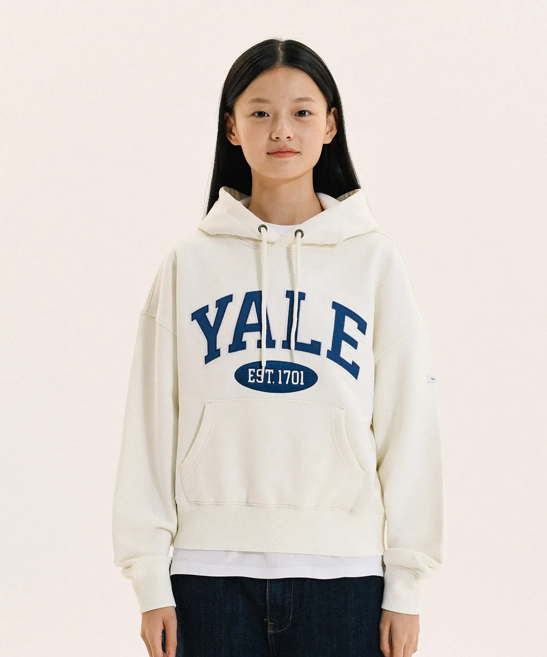 韓國 Yale Two-Tone Arch Crop Hoodie【YA036】