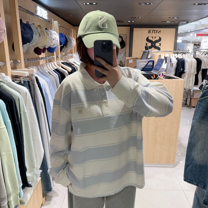 韓國 Satur Stripe Pique Polo Long Sleeve【SR078】