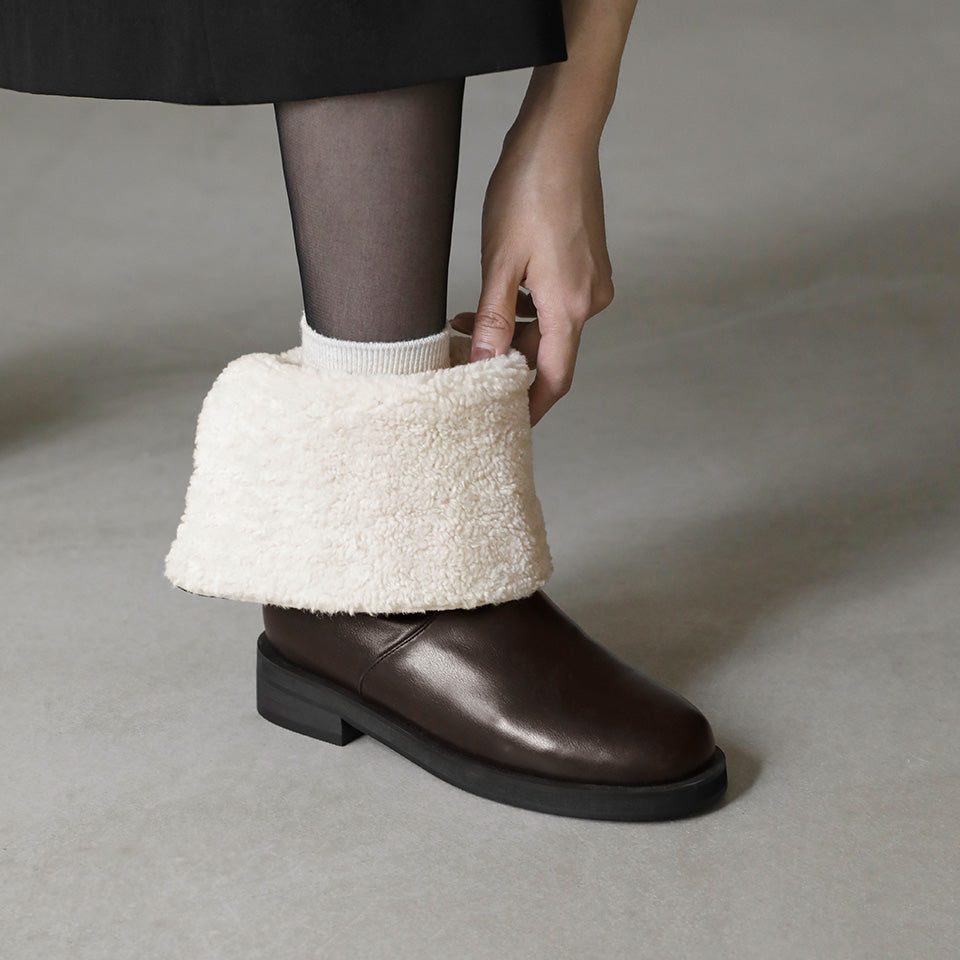 韓國 Sappun Bendor fur-lined mid-calf boots (3.5cm)【AU038】